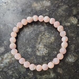 Handmade Pink Mother Of Pearl Beaded Bracelet with Sterling Silver Accents